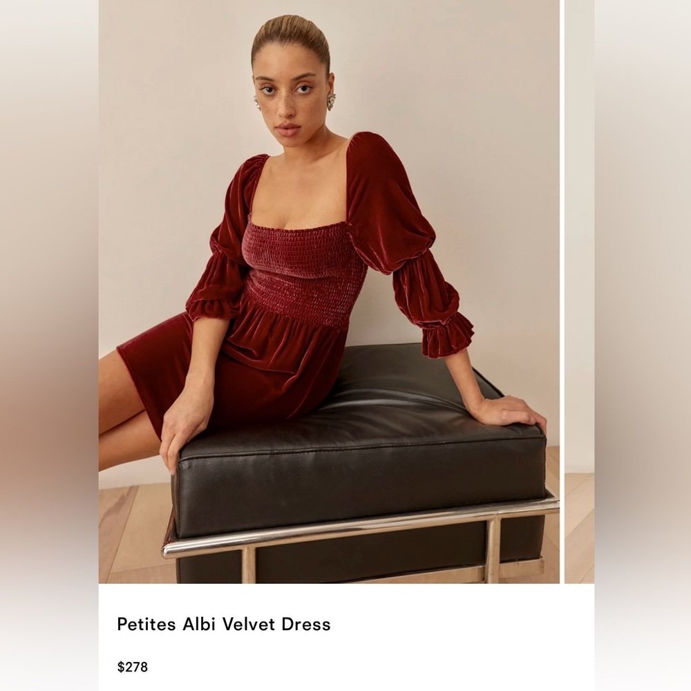 Reformation Albi Velvet Petite Dress Burgundy